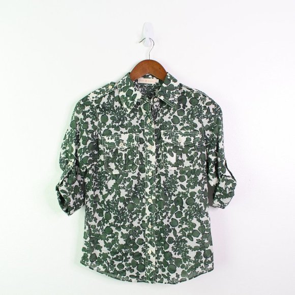 Tory Burch Tops - Tory Burch Roll Tab Button Down Green Floral 0